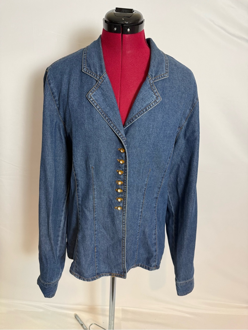 Karen Kane Tunic Top Women's Size 14 Blue Denim Button-Front